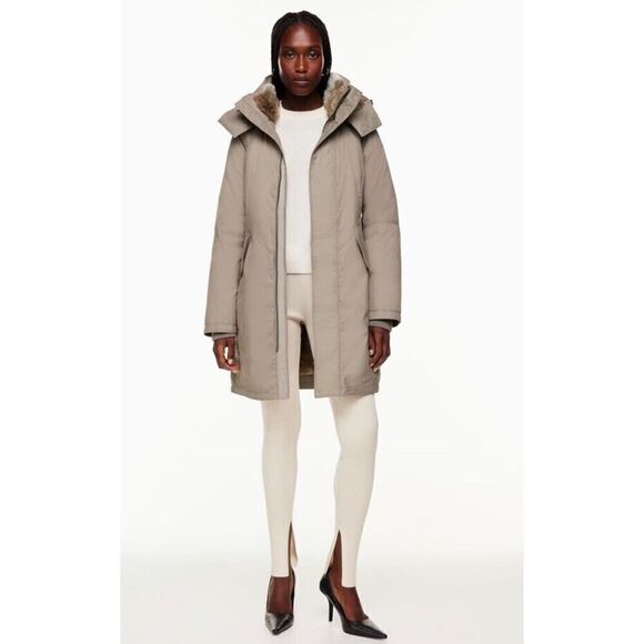 Babaton Winter Coat Oskar Parka Goose Down Filled Faux Fur Lined Modern Taupe XS - Picture 1 of 16
